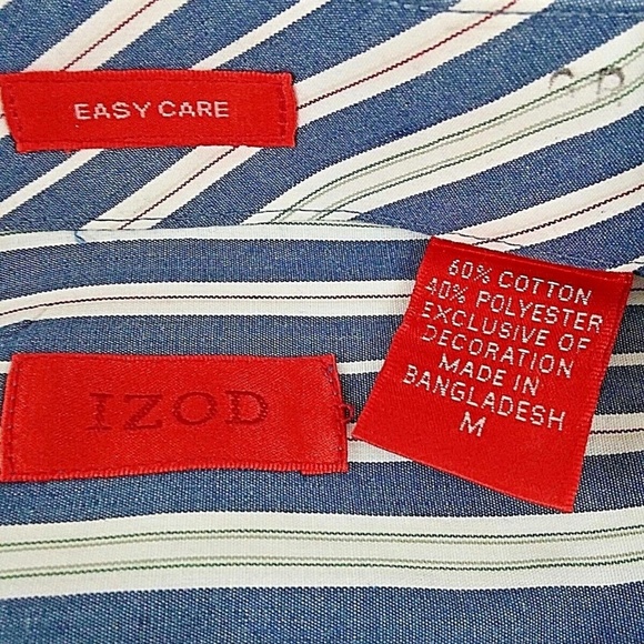 IZOD Dress Shirt Stripes Easy Care Button Collar - Picture 6 of 6